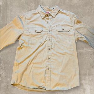 Wrangler Tan Button Down Shirt Men’s Large Western Workwear Long Sleeve